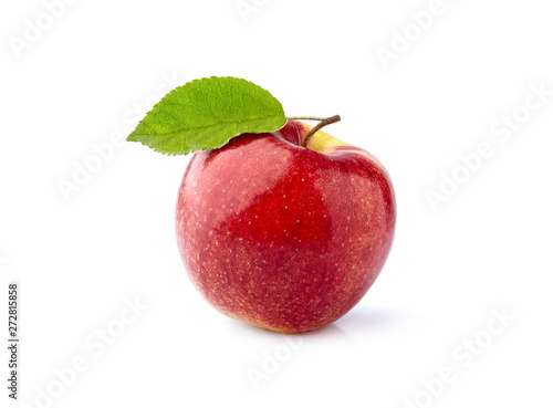 Red apple with leavf on white background