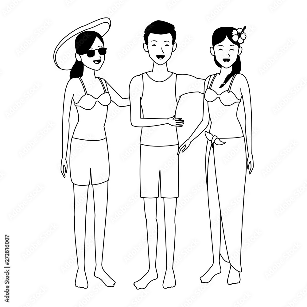 Summer friends enjoying summer in black and white Summer friends enjoying summer in black and white