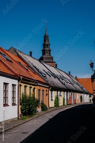 Scenic street in Ystad, Sweden on a summer day