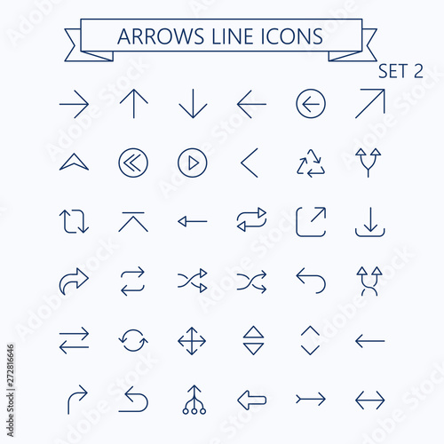 Thin line vector arrows icon set. Editable stroke. 24x24 px. Pixel Perfect. Set 2.