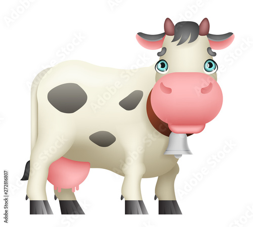 Cartoon cute white cow standing black spots milk meat farm mammal animal art design isolated vector illustration