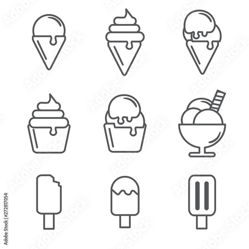Set of ice cream line icon with simple design. Ice cream vector illustration 