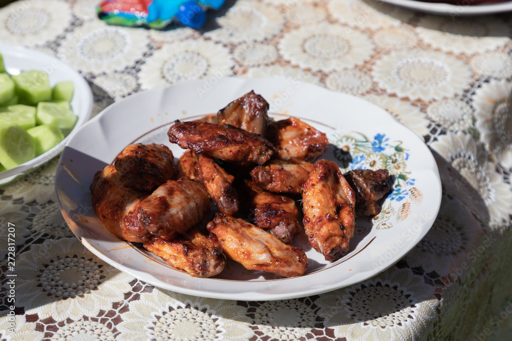 bake tasty meat in a green meadow bake tasty meat in a green meadow