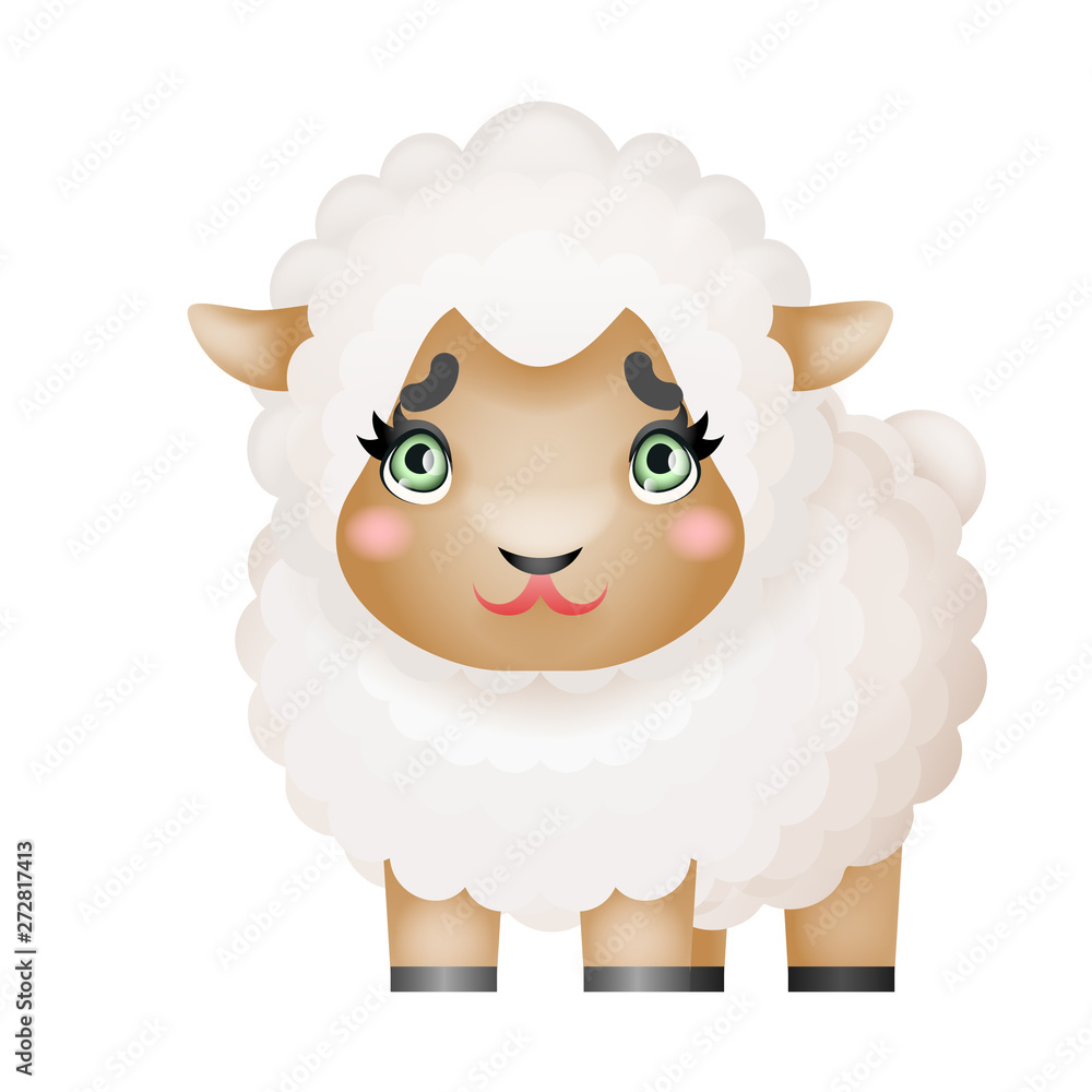 Fototapeta premium Lamb sheep little cute domestic farm mammal animal cartoon design vector illustration
