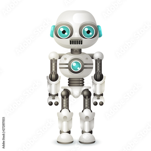 Modern android robot character artificial intelligence isolated on white background 3d realistic design icon vector illustration