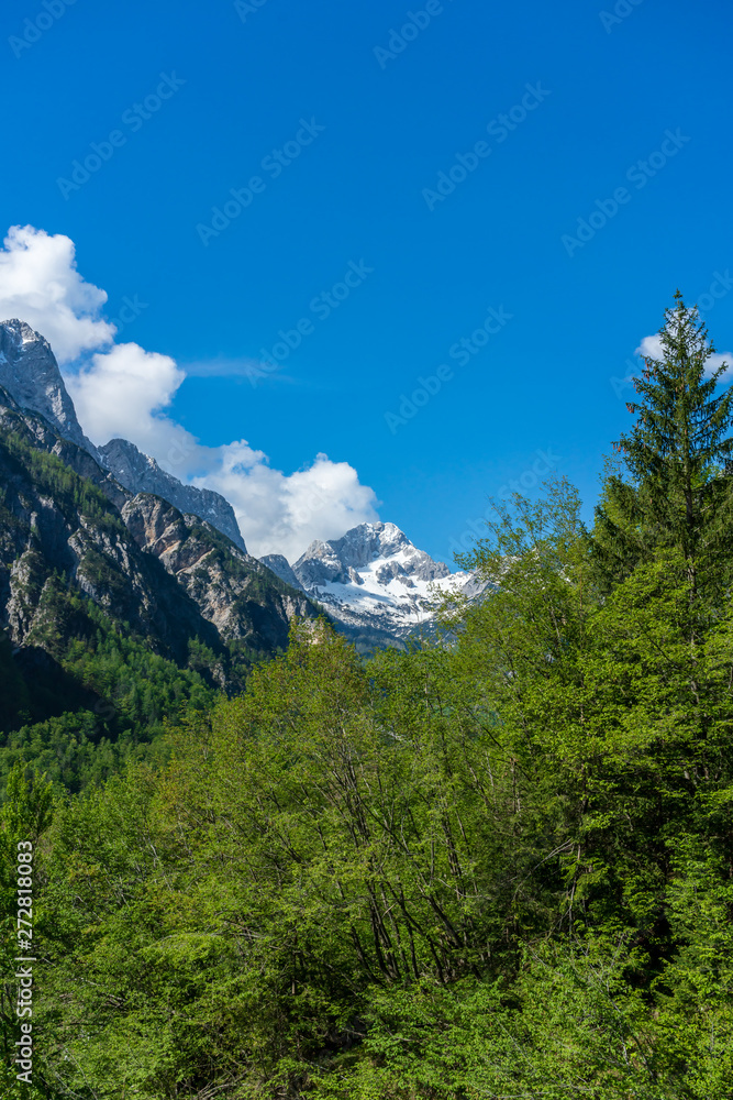 Mountain landscape of the Julian Alps at the Soca Valley