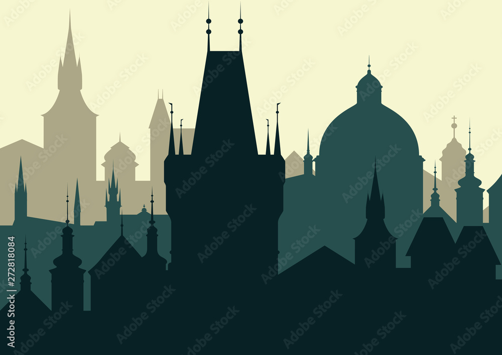 Vector silhouette of Prague - Landscape format