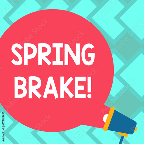 Text sign showing Spring Brake. Business photo text Easter week School vacation for students Party Relax Leisure Blank Round Color Speech Bubble Coming Out of Megaphone for Announcement