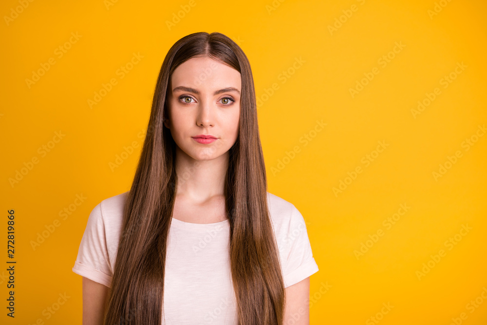 Obraz premium Portrait of charming nice pretty lady student study education learning feel satisfied glad ready work she her isolated modern light-colored outfit vibrant background