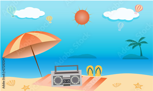 Vector of summer beach activity concept, welcome to holiday summer