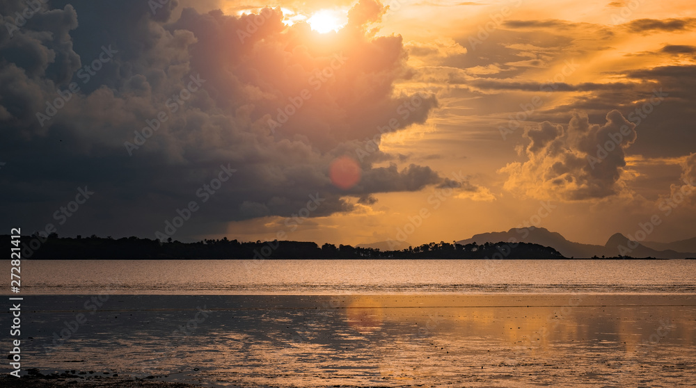 morning sky and sunshine at the beach with nimbus before rain,golden sky and clound,before rain morning sky and sunshine at the beach with nimbus before rain,golden sky and clound,before rain