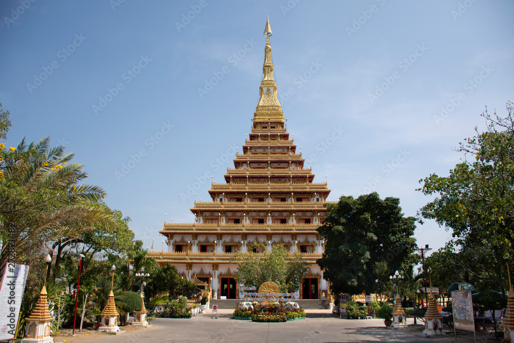 Phra Mahathat Kaen Nakhon pagoda in Wat Nong Waeng temple for thai people and foreign travelers visit and pray at Khonkaen city in Khon kaen, Thailand