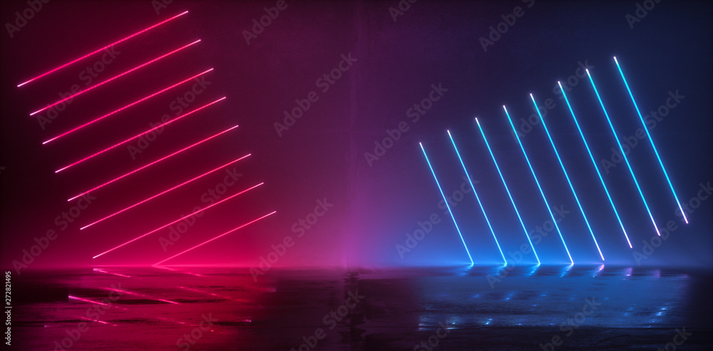 Futuristic Sci-Fi Abstract Blue And Purple Neon Light Shapes On Black ...