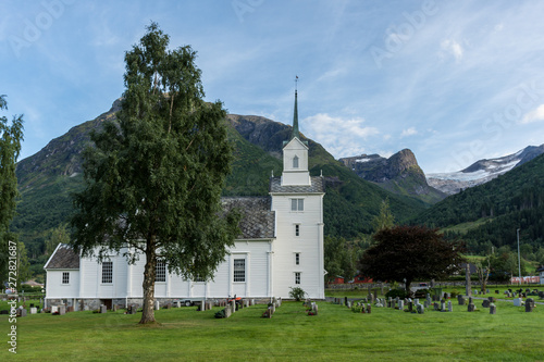 Oppstryn Church, a white wooden church in Oppstryn, Norway