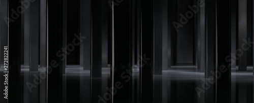 Render de thangar con iluminación para presentar un producto. Fondo colorido de diferentes materiales plásticos, madera, concreto y mármol, patrones, texturas y reflectores.