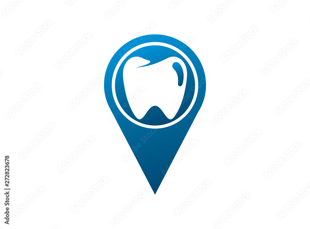 Teeth care symbol in the pin shape for dentist clinic logo design illustration Teeth care symbol in the pin shape for dentist clinic logo design illustration