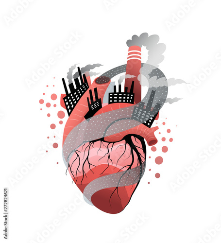 Smoker or polluted environment heart metaphor flat vector illustration