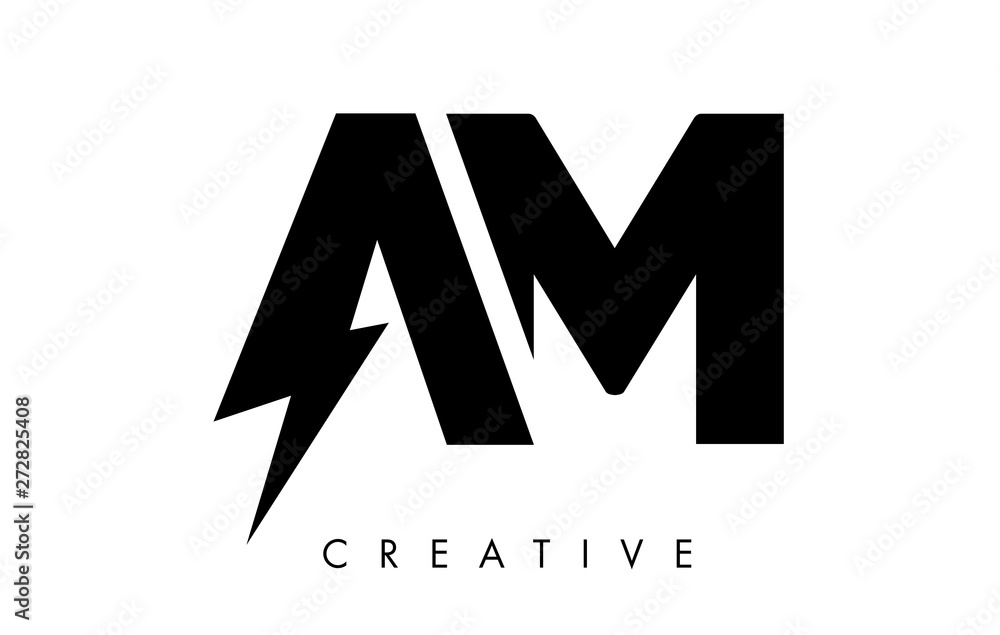AM Letter Logo Design With Lighting Thunder Bolt. Electric Bolt Letter Logo AM Letter Logo Design With Lighting Thunder Bolt. Electric Bolt Letter Logo