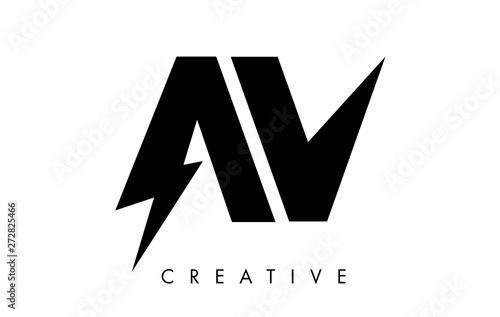 AV Letter Logo Design With Lighting Thunder Bolt. Electric Bolt Letter Logo