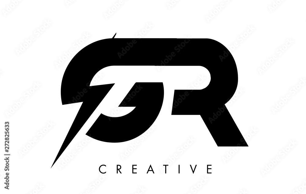 GR Letter Logo Design With Lighting Thunder Bolt. Electric Bolt Letter Logo