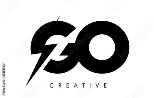 GO Letter Logo Design With Lighting Thunder Bolt. Electric Bolt Letter Logo