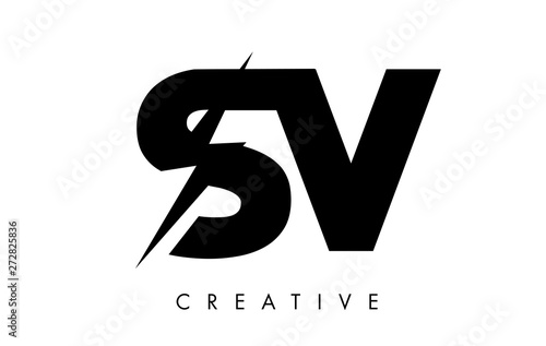 SV Letter Logo Design With Lighting Thunder Bolt. Electric Bolt Letter Logo