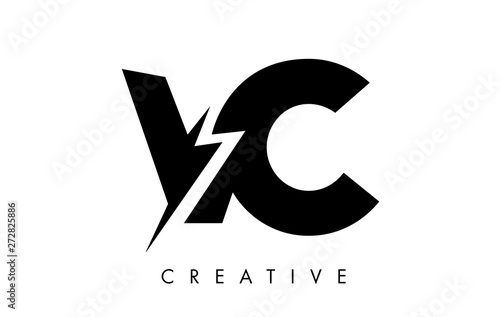 VC Letter Logo Design With Lighting Thunder Bolt. Electric Bolt Letter Logo