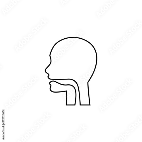 Oral cavity, pharynx and esophagus glyph icon. Upper section of alimentary canal. Silhouette line symbol. Negative space. Vector isolated illustration