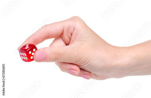 game cubes dice in hand on white background isolation
