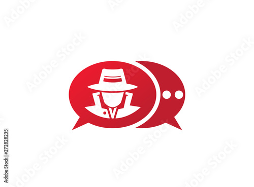 detective spy with hat in a chat icon for logo design illustration, secret job icon