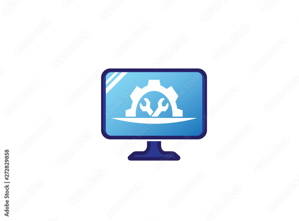 Mechanic gear tools in and pignion for logo design illustration, in a screen shape tv icon