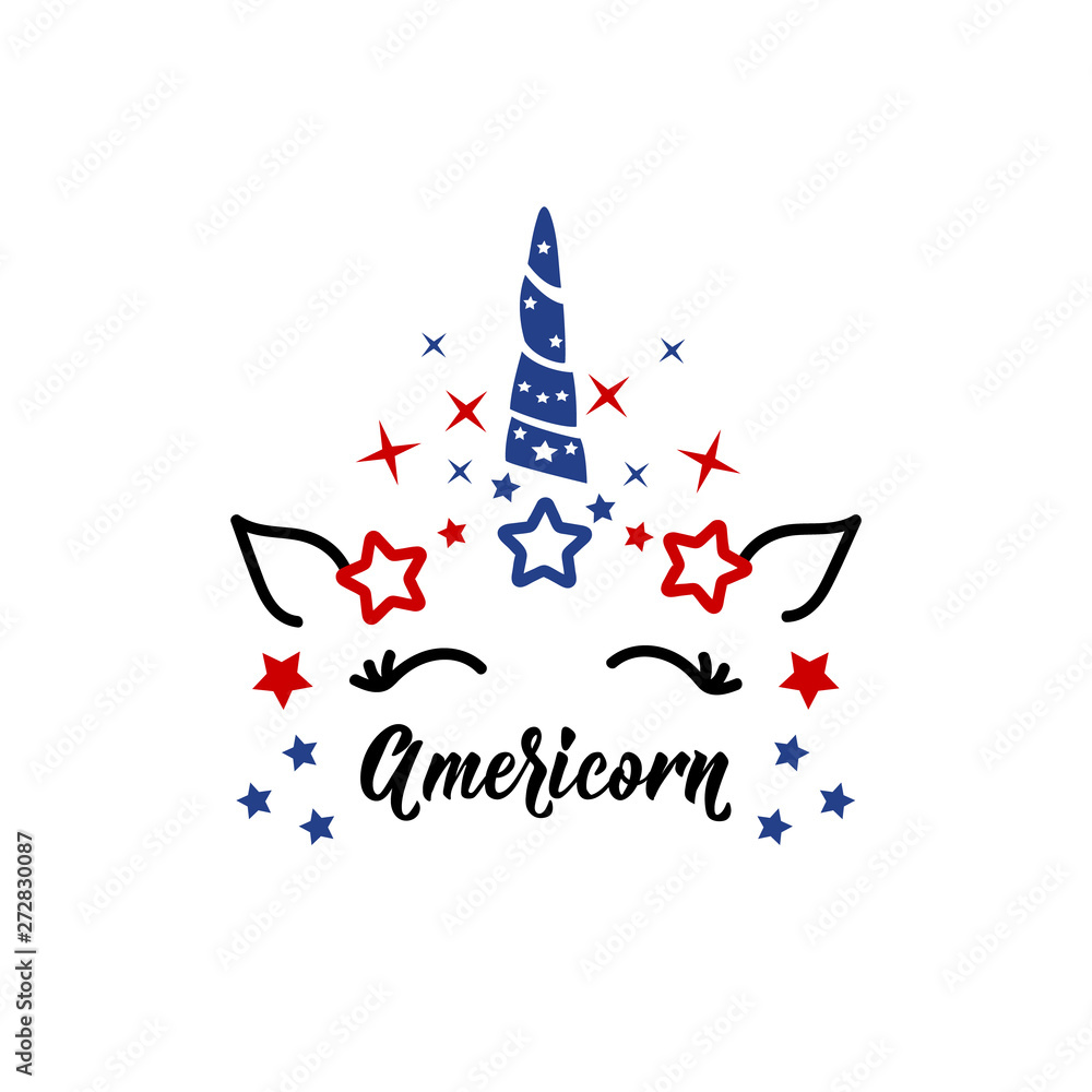 Obraz premium Americorn. Vector illustration. Lettering. Ink illustration. T shirt design in American style.
