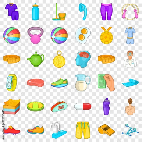 Swimming pool icons set. Cartoon style of 36 swimming pool vector icons for web for any design