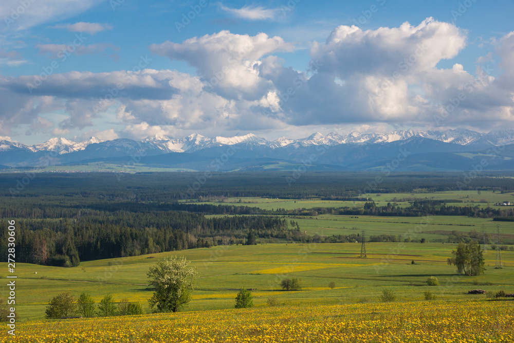 View from Jablonka village on the Tatra mountains on a beautiful spring day, Poland
