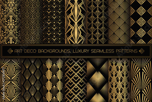 Art Deco Patterns. Seamless black and gold backgrounds.