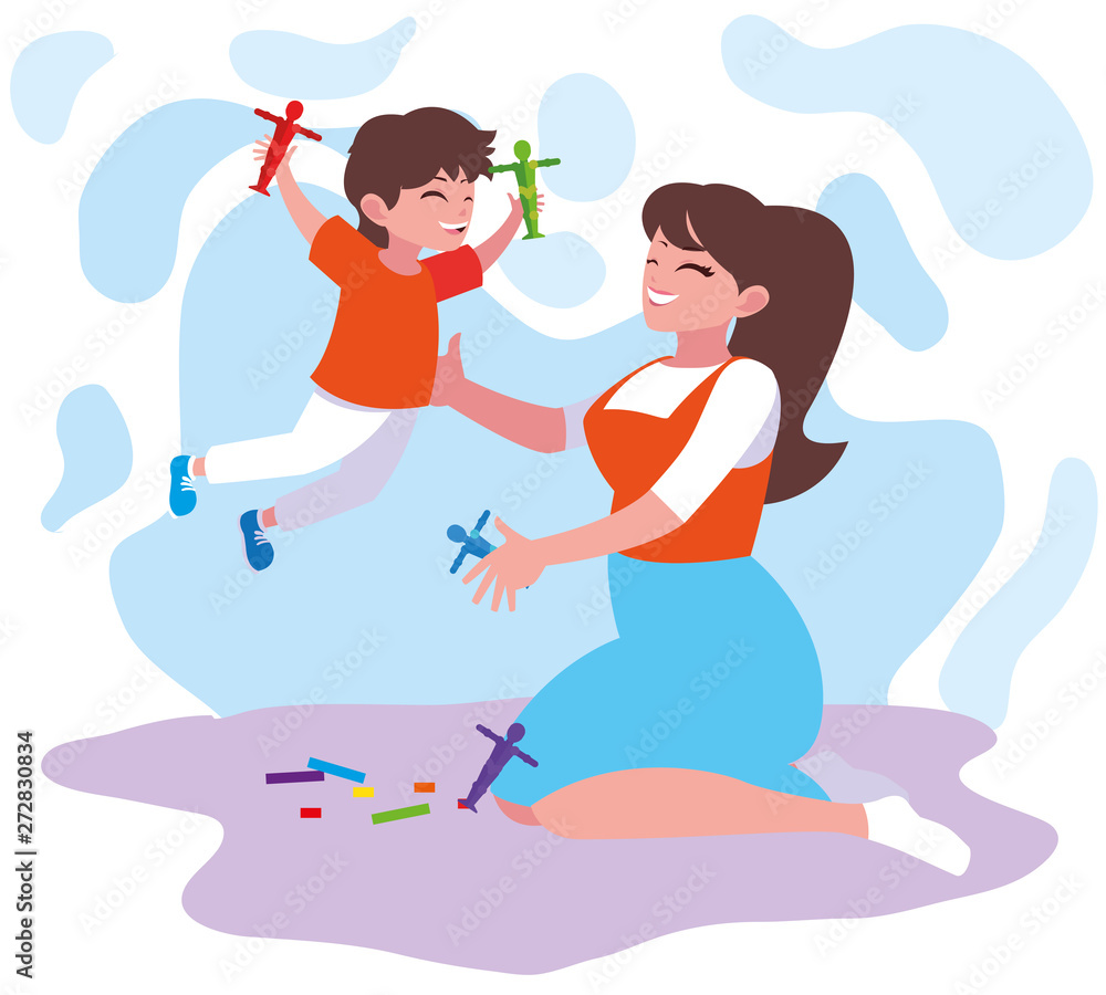 Mother and son playing design Mother and son playing design