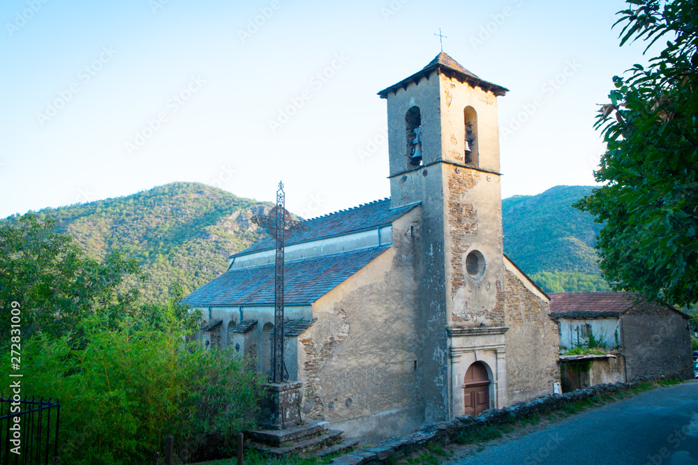 Typical church in a small village in the Ardeche District, Southern France