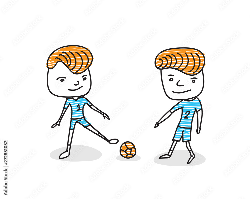 Mans playing football on a white background. flat style, characters of soccer player, hand drawn vector illustration Mans playing football on a white background. flat style, characters of soccer player, hand drawn vector illustration