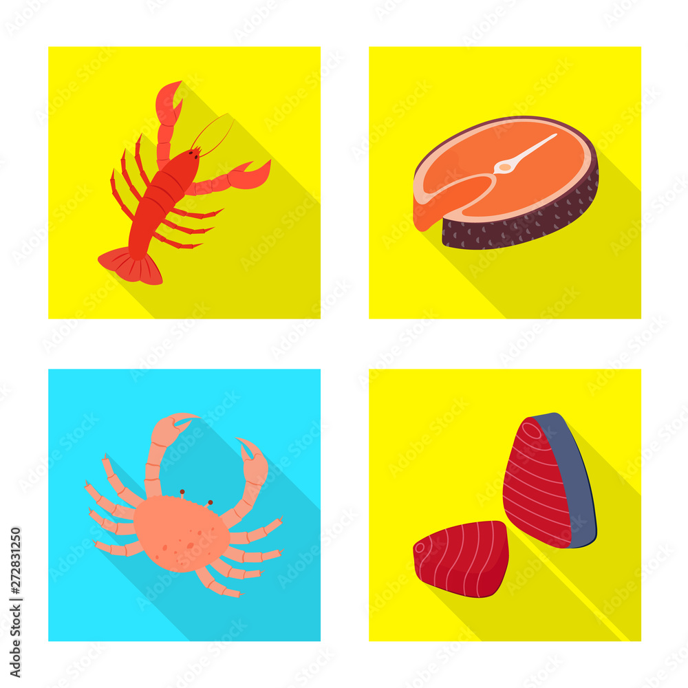 Vector illustration of product and ocean icon. Collection of product and restaurant stock symbol for web. Vector illustration of product and ocean icon. Collection of product and restaurant stock symbol for web.
