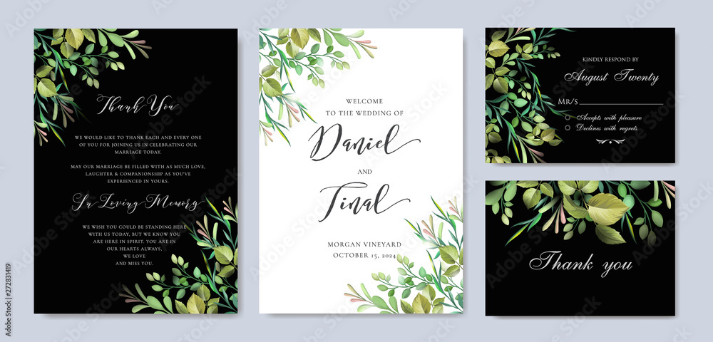 beautiful wedding and invitation card with floral and leaves frame beautiful wedding and invitation card with floral and leaves frame