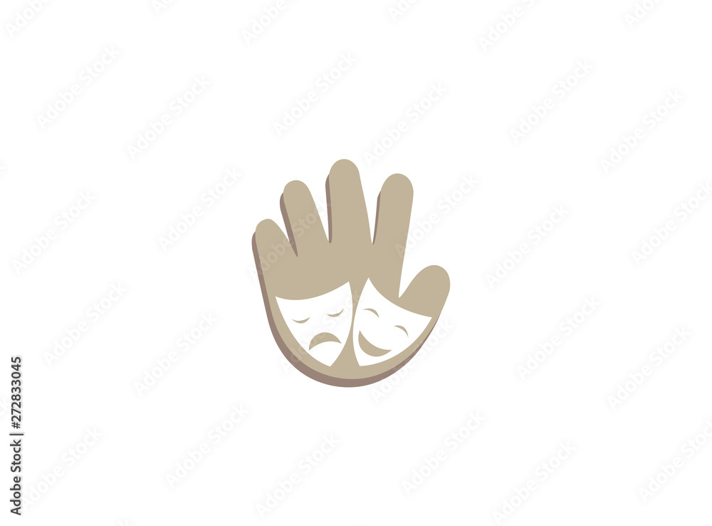 Fototapeta premium theatrical masks a double face two happy and sad faces for logo design illustration in a hand shape help icon