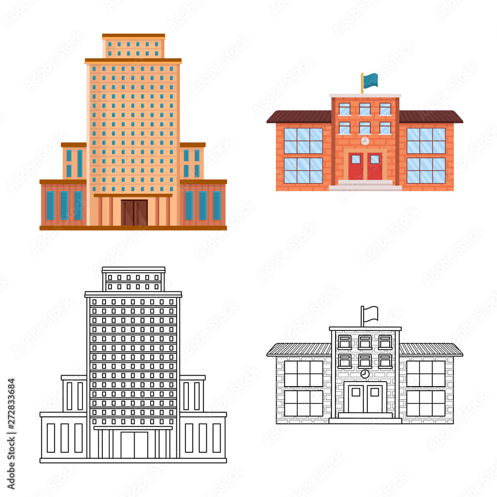 Vector illustration of municipal and center symbol. Set of municipal and estate   stock symbol for web.