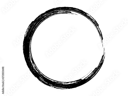 Grunge circle made of black paint.Grunge oval shape made for marking.Round shape made with art brush.