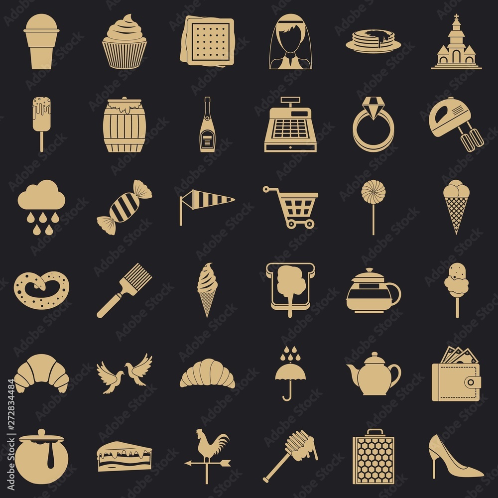 Pastry icons set. Simple set of 36 pastry vector icons for web for any design