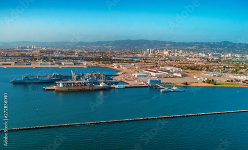 Aerial view of ships in the San Francisco bay