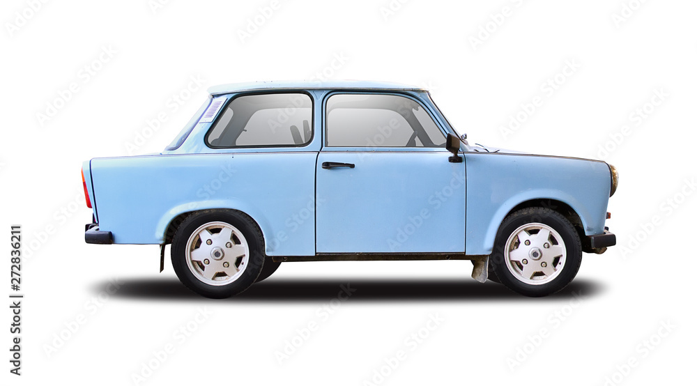 Classic East German car side view isolated on white