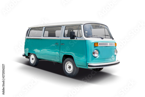 Fotografia Classic van camper side view isolated on white