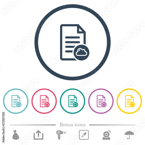 Cloud document flat color icons in round outlines © botond1977