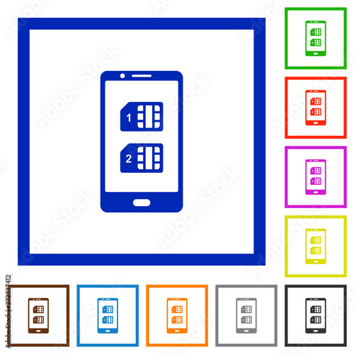 Dual SIM mobile flat framed icons