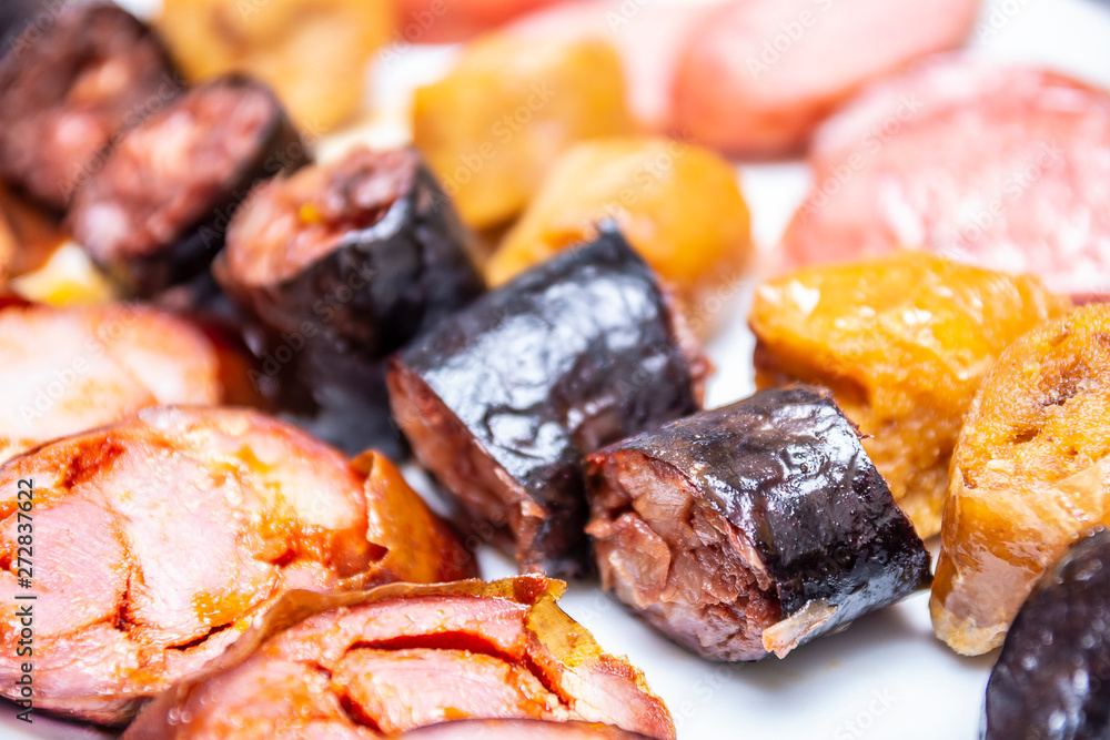 Pieces of hot chorizo